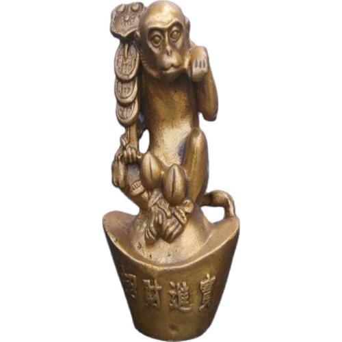 Chinese old bronzes yuan bao Ruyi monkey copper Statue