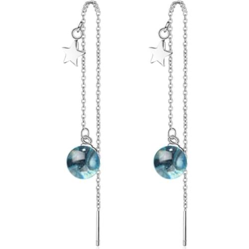 KOFSAC New Fashion 925 Silver Earrings For Women Charming Blue Planet Crystal Drop Earring Ear Line Jewelry Valentines Day Gift