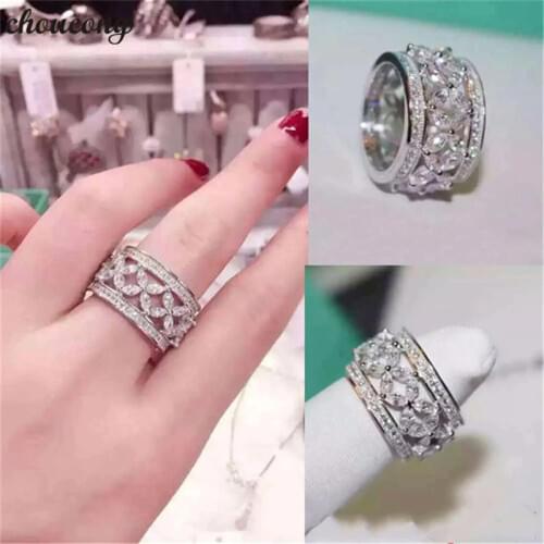 Choucong Flower shape Eternity Finger ring AAAAA Zircon White Gold Filled Engagement Wedding Band Rings For Women men Jewelry