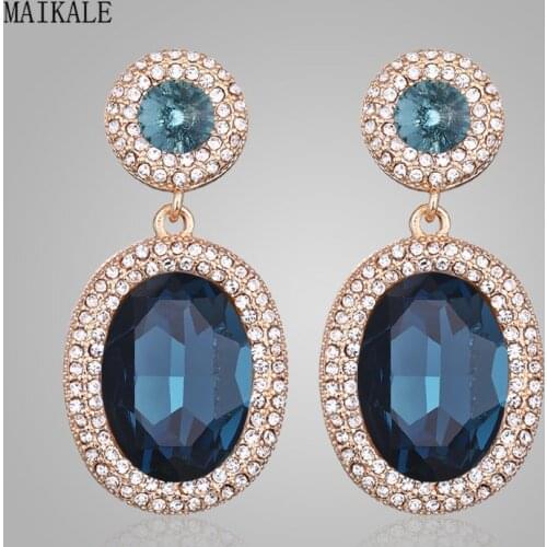 MAIKALE Classic Round Crystal Long Earrings Colorful Rhinestone Korean Fashion Earrings for Women Jewelry Luxury Gifts Wholesale