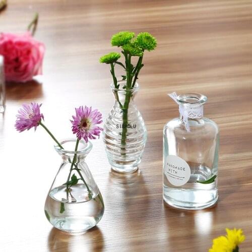 Small Glass Vase Flower Pot Basket Bottles Home Decoration Nordic Deco Dried Flower Hydroponic Small Transparent Bottle