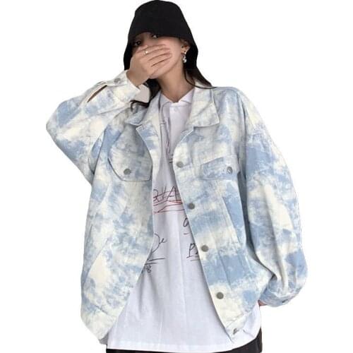 Fashion Women Spring And Autumn Denim Jacket New Elegant Print Loose Denim Top Slender Lady Street Style Wild Retro Coat OK936