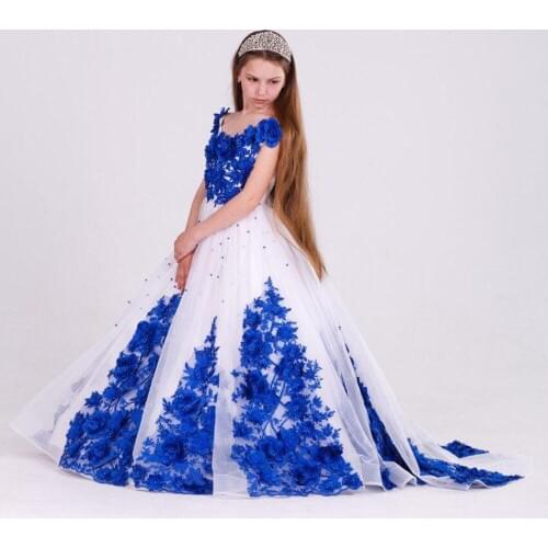 Fashion Flower Girls Dresses Princess Applique Kids Pageant Prom Dresses For Girls Elegant Wedding Holy Communion Party Dresses