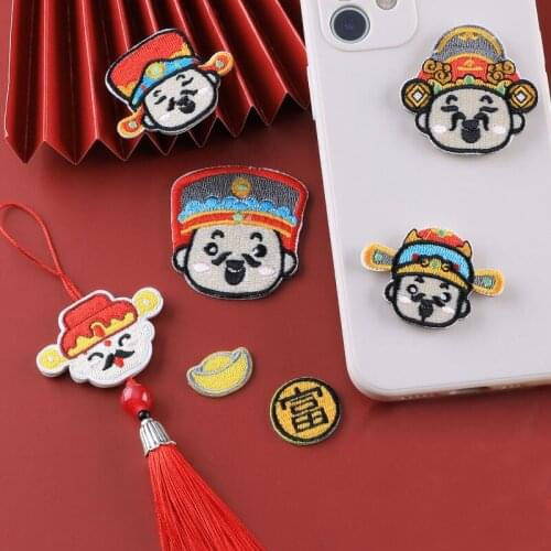 Cartoon Chinese God of Wealth Design Patches Kawaii Lucky Rich Iron On Applique DIY Sewing Material for Clothes Badges