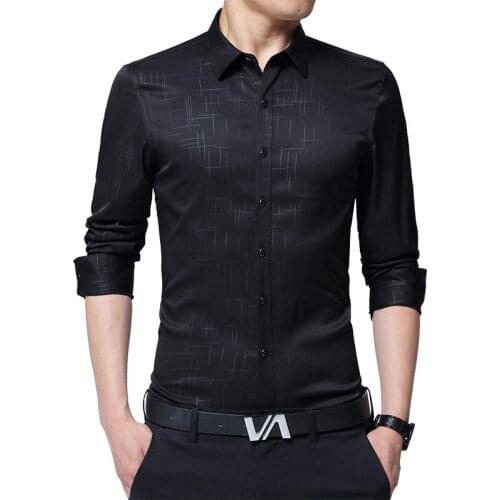 2018 New Fashion Spring Mens Shirts Polyester and Microfiber Long Sleeve Slim Fit Casual Cool Business Social Shirt for Male