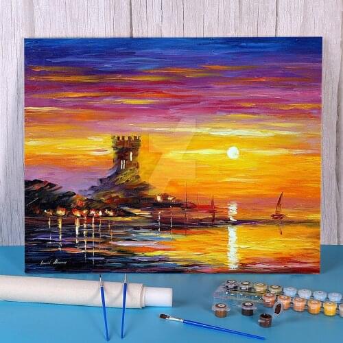 Oil Painting Style Old Tower Coloring By Numbers Painting Package Acrylic Paints 50*70 Paiting By Numbers Home Wholesale