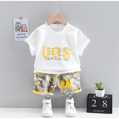 2021 new childrens Korean fashion cotton suit short sleeve boys' casual T-shirt 2-piece set for boys
