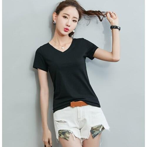 MRMT 2021 Brand New Summer Womens Short Sleeved T-shirt V-collar T-shirt for Female Thin Stretch Solid Color Tops Tshirt