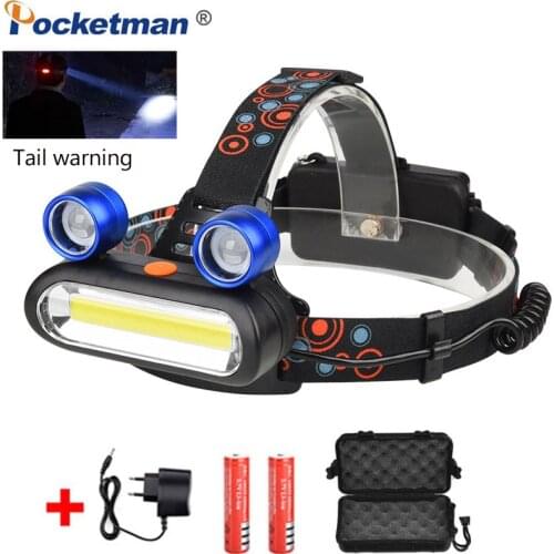 New searchlight 3 LED frog eye headlight COB high power rechargeable headlamp outdoor camping light with tail warning light Hunt