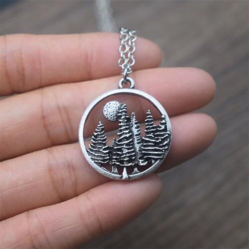 Pine tree necklace sun jewelry hiking