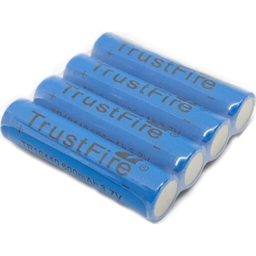 4pcs/lot TrustFire 3.7V TR10440 600mAh 10440 Rechargeable Lithium Battery with 1000 Cycle for LED Flashlights Headlamps