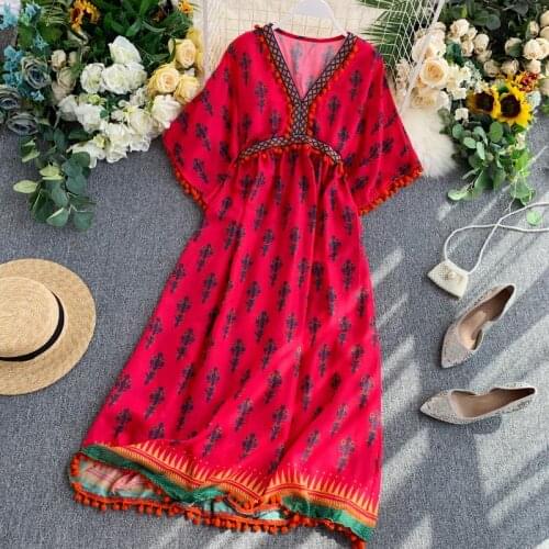 Floral Beach Dresses 2020 Boho Chic Dress Summer Holiday Sundress Vintage V-Neck Long Bohemian Dress For Women Vestidos DD2528