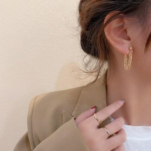Simple Korean Style Gold Color Metal Chain Tassel Earrings for Women Geometric Drop Earring Wedding Party Jewelry