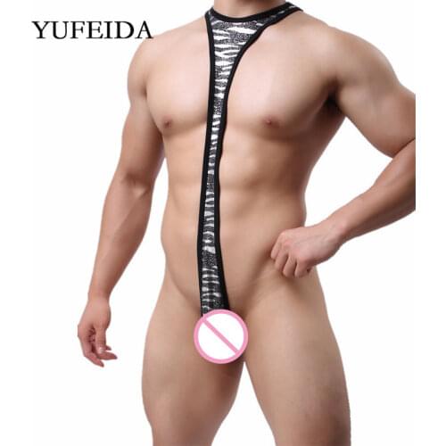 YUFEIDA Sexy Mens Undershirts Thongs Pouch Hot Erotic Leopard Bodysuit Jumpsuits Gay Underwear Sexy Costumes Wrestling Belt