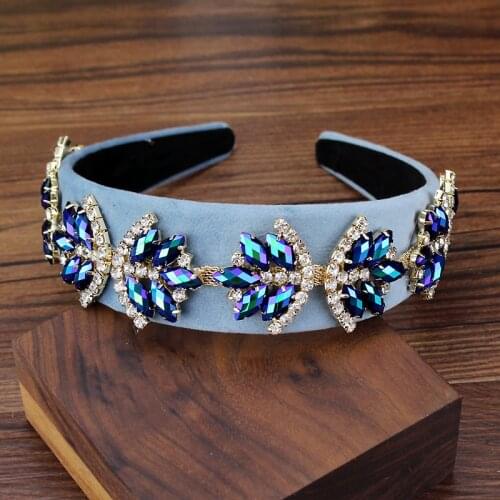 Wide Velvet Fashion Boutique Headbands AB Blue Yellow Red Crystal And Rhinestone Hairbands For Women Prom Hair Accessories