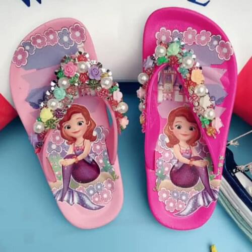 2021 New Summer Childrens Clip on Slippers Summer Beach Princess Baby Indoor Non Slip Cool Princess Pearl Slippers