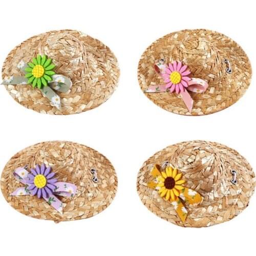 Pet Sunshade Hat Adjustable Strap Cat Beach Cap Puppy Kitten Sun Hat Pet Dog Straw Hat Pet Accessories