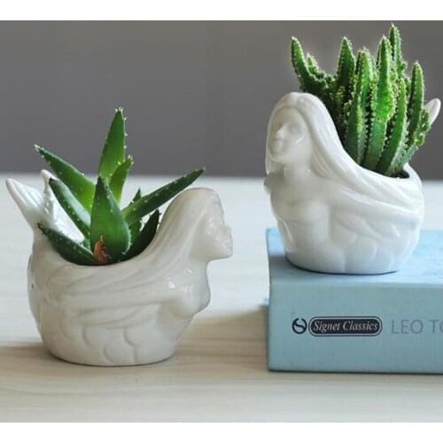 Creative Mermaid Flowerpot Succulent Plant Pot Balcony Decor Vase Planter Container Office Desktop Ornaments Ceramic Crafts