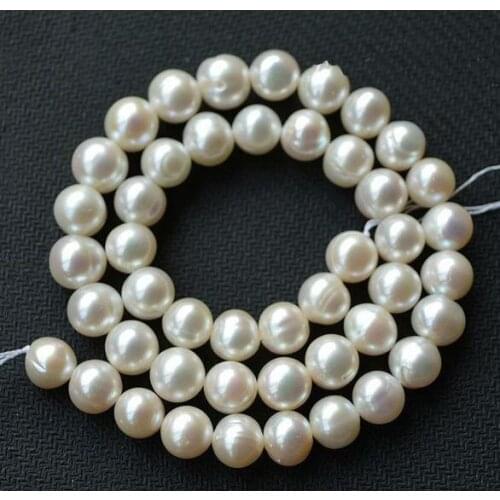 Unique Pearls jewellery Store Round Potato White Color 8-9mm Freshwater Pearl Loose Beads One Full Strand 14 inches YLC1-25