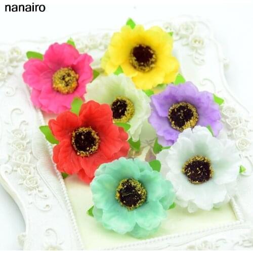 100pcs Mini 4.5cm Silk Artificial Daisy Flower Head Wedding Home Garden Decoration Wreath Diy Handmade Garland Craft Fake Flower