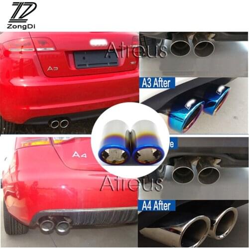ZD 2PCS Stainless steel Automobiles Car Exhaust Tip Muffler Pipe Covers For Audi A3 A4 B8 A6 C6 A5 Q5 Q7 Q3 A1 Auto Accessories