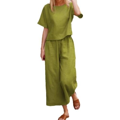 Spring womens Short Sleeve T-shirt Pants Casual Style Polyester 2021 Trendy Comfortable Loose Solid Color Two-piece Set
