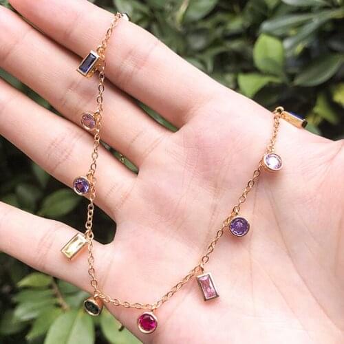 Funmode Hip Hop Bling Gold Filled Women Choker Miami Cuban Link Chain Colorful AAA Cubic Zirconia Necklace FN05