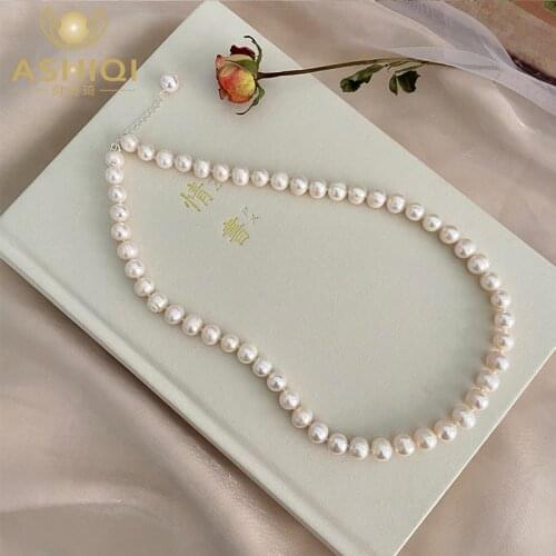 ASHIQI Natural Freshwater Pearl Necklace 925 Sterling Silver Jewelry for Women 2021New Gift