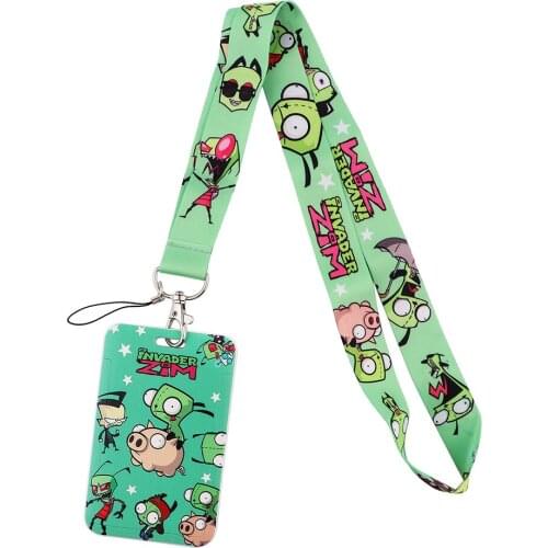 1pcs ZF2797 Alien And Pig Cartoon Lanyard Card Holder Student Hanging Neck Mobile Phone Lanyard Badge Subway Access Card Holder