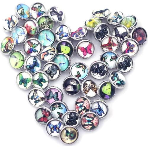 10PCS 12mm Mixed Butterfly Round Dome Mini Snap Press Buttons DIY Crafts Scrapbooking Gift Charm Jewelry Changement Accessories