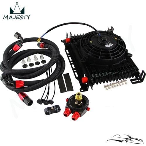 15 Row AN10 Trust 262MM Oil Cooler Kit Filter Adaptor Kit+7" Electric Fan Kit