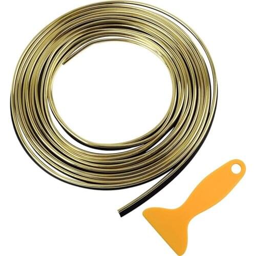 5M (16FT) Gold Car Interior Moulding Trim Car Interior Exterior Decoration Moulding Trim Rubber Seal Protector Fit for Most Car