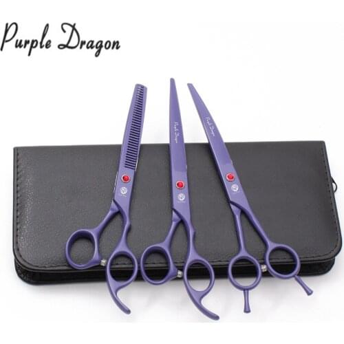 7" Purple Dragon Stainless Violet Animal Shears Dog Grooming Kit Straight Scissors Thinning Shears Professional Pet Shears Z3102