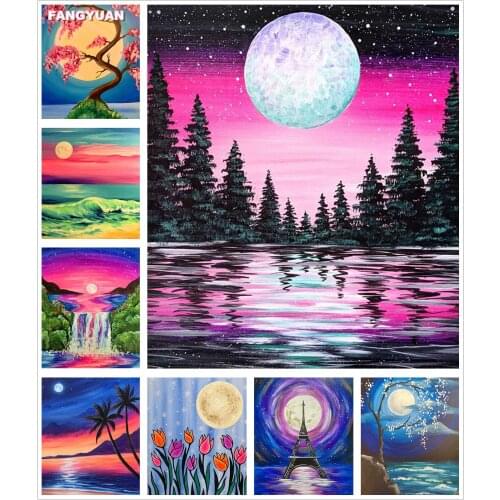 Full Drill Diamond Painting Moon Tree 5D Handmade Diamond Embroidery Unicorn Mosaic Seaside Landscape Art Kit Home Decoration