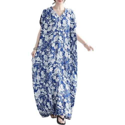 Arcsinx Floral Summer Dresses Women For Large Size Sleeseless V-Neck Cotton Long Dress Woman Oversized Sundresses Female 7XL 8XL