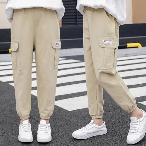Girls Boys Kids Spring Fashion Streetwear Cargo Pants Black Teens Ankle Length Elastic Waist Joggers Loose Casual Haren Trousers