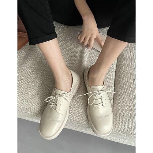 EshtonShero Oxford Flats Shoes Women Genuine Leather Shoes Spring Retro Round Toe platform shoes Comfortable casual shoes Women