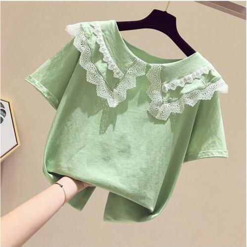 Girls Short-sleeved T-shirt Summer 2020 New Korean Toddler Girl Cute Lace Collar Lovely T Shirt Clothes Baby Clothes Girls Tops