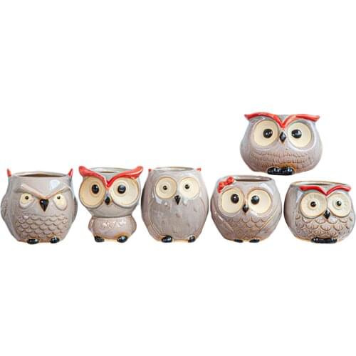 Owl Succulent Animal Planter Pot - Small Ceramic Container - Holder for Plants, Flowers, Cactus Set of 6