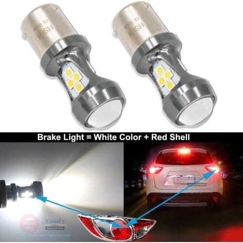 HSUN 2Pcs 1157 P21/4W BAZ15D LED Bulbs for Car Tail Brake Stop Parking Signal DRL Lamp Super Bright RED 12V-24V 1200LM