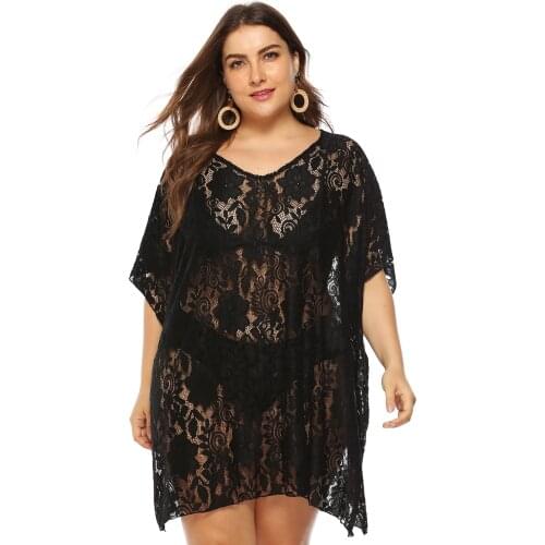 Lace See Through V Neck Split Beach Dress Fashion Plus Size Women Sexy Blouse Vestidos De Mujer Casual