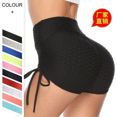 Pantalones de yoga Yoga clothing summer high waist peach hip sports womens solid color jacquard bubble three-point yoga shorts