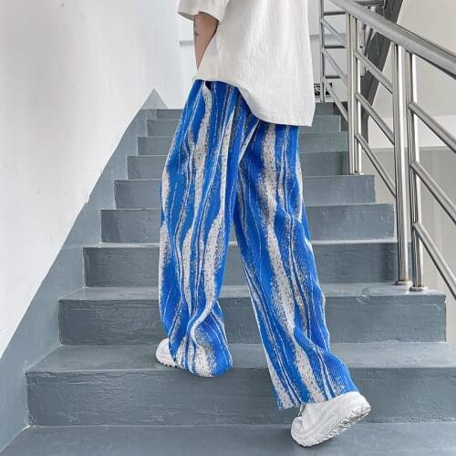 Men Ice Silk Pants Couple Summer Loose Straight Thin Casual Trousers Tie-dye Mens Streetwear Ankle-length Pants 5X-S