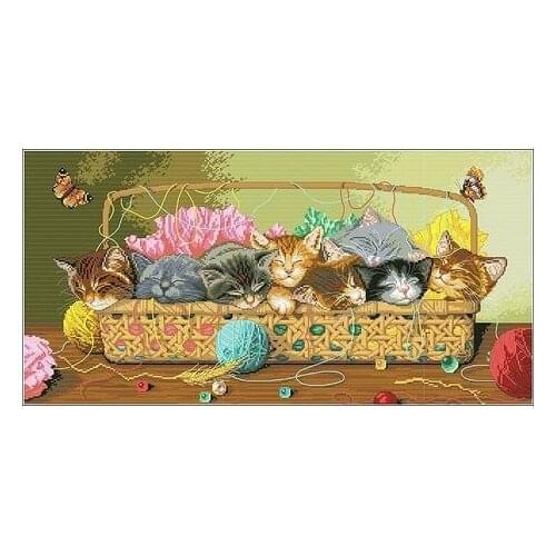 14/22/25ct High Quality Cute Counted Cross Stitch Kit Set Cats Kitties in Basket Cat Kitty Litter dim 35184
