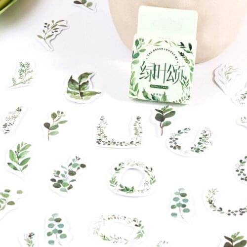46pcs Cute Leaf Sticker Gift Album Student Stationery School Supplies Scrapbook DIY Hand Account Paper Label Sticker