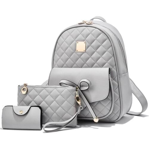 2021 New Bowknot Women Backpack Chic Fashion Leather Composite Bag Student Girl Backpack Luxury Black Three-Piece Female Bag