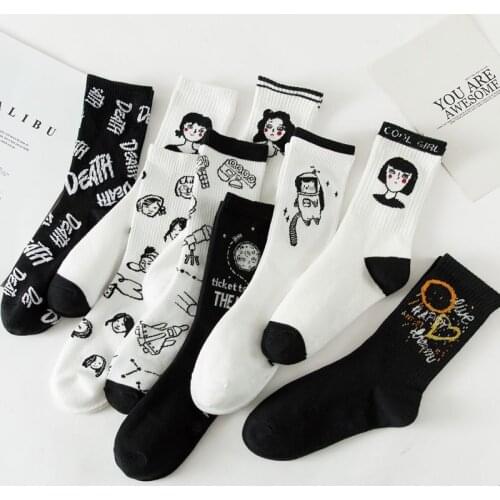 New Autumn Black and White Sports Women Socks Cotton Cute Winter Socks Women socks Kawaii Astronaut Socks Harajuku Cute 2021