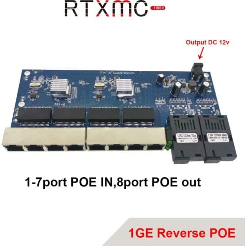 Reverse POE 2G8 RJ45 Gigabit Ethernet Switch 1.25G Fiber SC Connector 8 Port 1000Mbps PCBA Board Fibra Optical Converter Plate