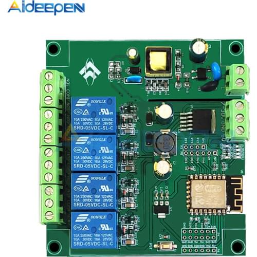 AC 90-250V/DC 7-30V/5V Power Supply ESP8266 ESP-12F WiFi Programmable Development Module 4 Channel Relay Board for IOT Arduino