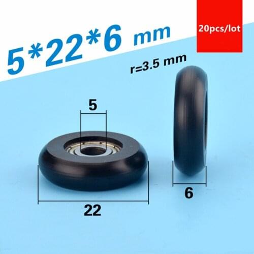 20pcs circular arc Plastic coated bearing 695ZZ 5*22*6mm door window drawer roller POM nylon wrapped wheel pulley